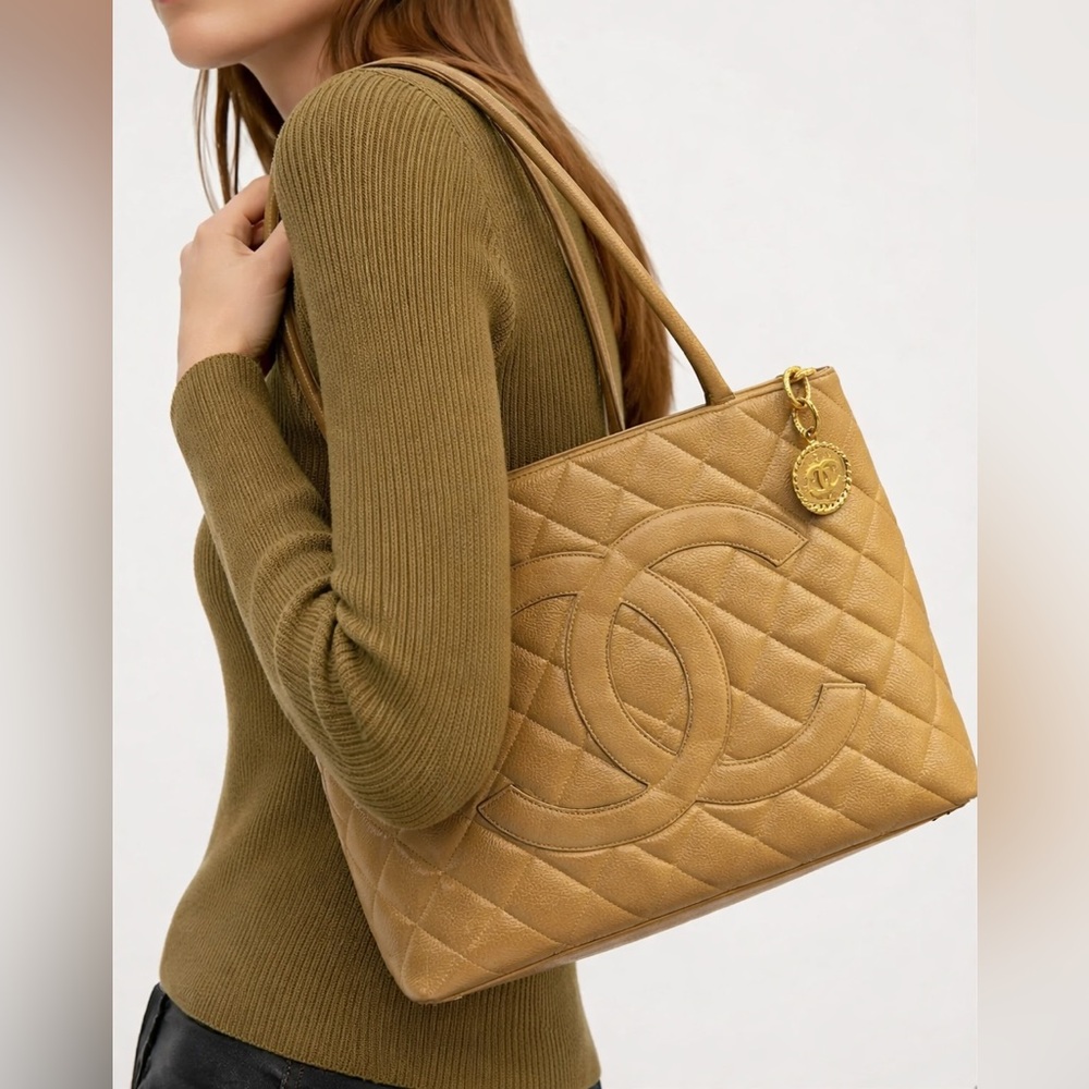 Chanel Caviar Skin Tote Tan Chanel Quilted Tote Bag